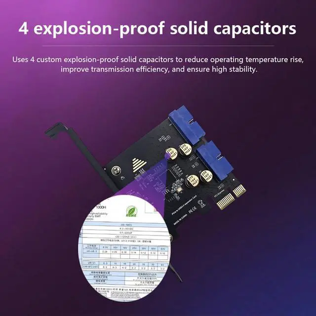 Alt view image 5 of 7 - Front-Panel PCI-E X1 to Dual USB-A Adapter USB 3.0 5Gbps High Speed Expansion for Desktop Support x1 x4 x8 x16 (19Pin - No Power Required)