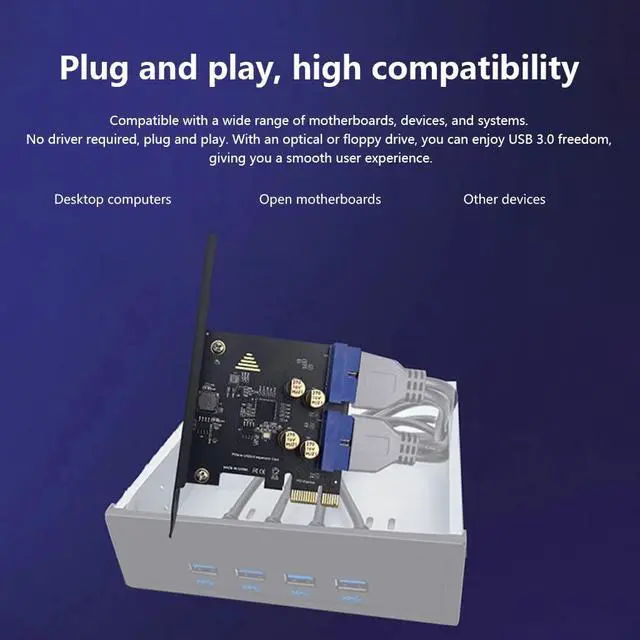 Alt view image 7 of 7 - Front-Panel PCI-E X1 to Dual USB-A Adapter USB 3.0 5Gbps High Speed Expansion for Desktop Support x1 x4 x8 x16 (19Pin - No Power Required)