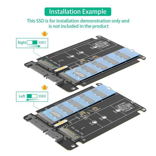 Alt view image 4 of 7 - Dual M.2 NGFF BKey to SATA3.0 Adapter 6Gbps SATA Protocol SSD Adapter with Case Support M.2 SATA 2230 2242 2260 2280 SSD