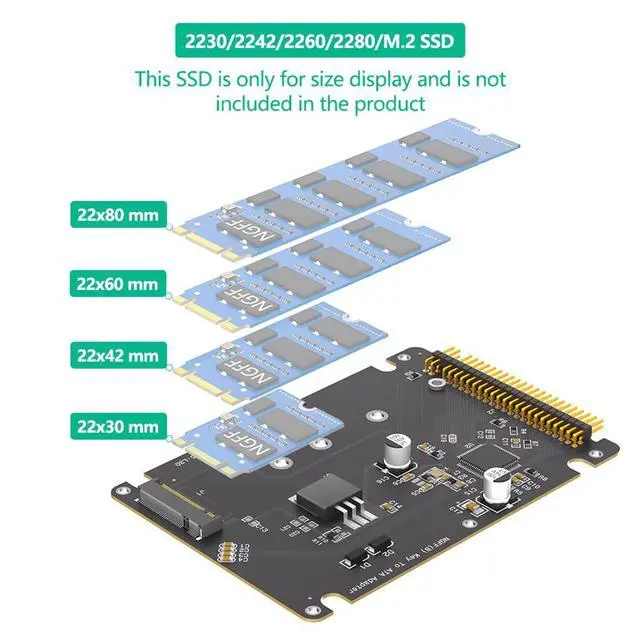 Alt view image 3 of 7 - 44-pin IDE ATA to M.2 NGFF Bkey/mSATA Adapter Card Support M.2 SATA Key B & Key B+M/Half+Full Size msata SSD (IDE ATA to M.2 NGFF Bkey)