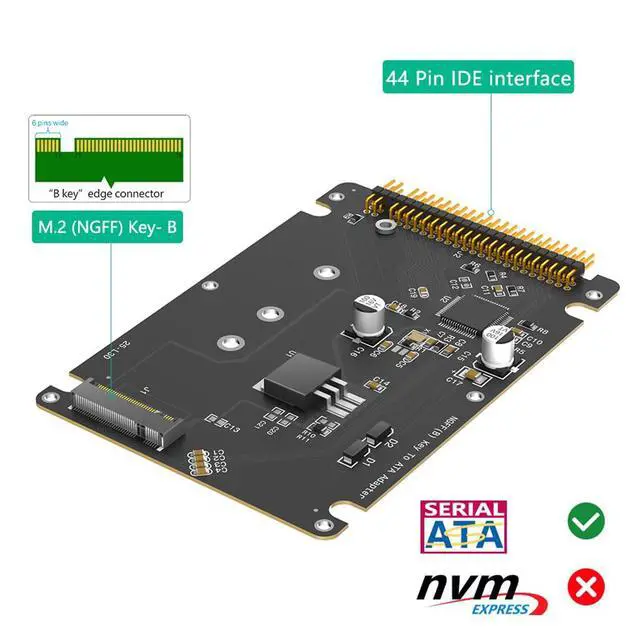 Alt view image 2 of 7 - 44-pin IDE ATA to M.2 NGFF Bkey/mSATA Adapter Card Support M.2 SATA Key B & Key B+M/Half+Full Size msata SSD (IDE ATA to M.2 NGFF Bkey)