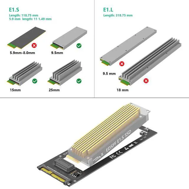 Alt view image 4 of 7 - Updated ED SFF E1.S to U.2 SFF-8639 Adapter Card 1U GEN-Z EDSFF Short SSD E1.S Carrier Support Only 9.5mm 15mm 25mm E1.S SSD