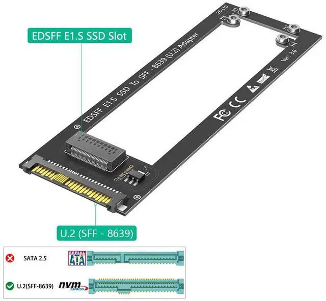 Alt view image 2 of 7 - Updated ED SFF E1.S to U.2 SFF-8639 Adapter Card 1U GEN-Z EDSFF Short SSD E1.S Carrier Support Only 9.5mm 15mm 25mm E1.S SSD