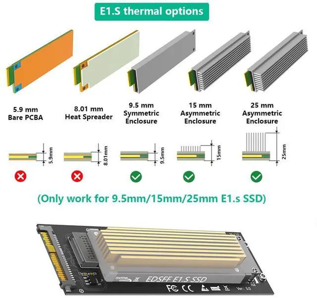 Alt view image 3 of 7 - Updated ED SFF E1.S to U.2 SFF-8639 Adapter Card 1U GEN-Z EDSFF Short SSD E1.S Carrier Support Only 9.5mm 15mm 25mm E1.S SSD