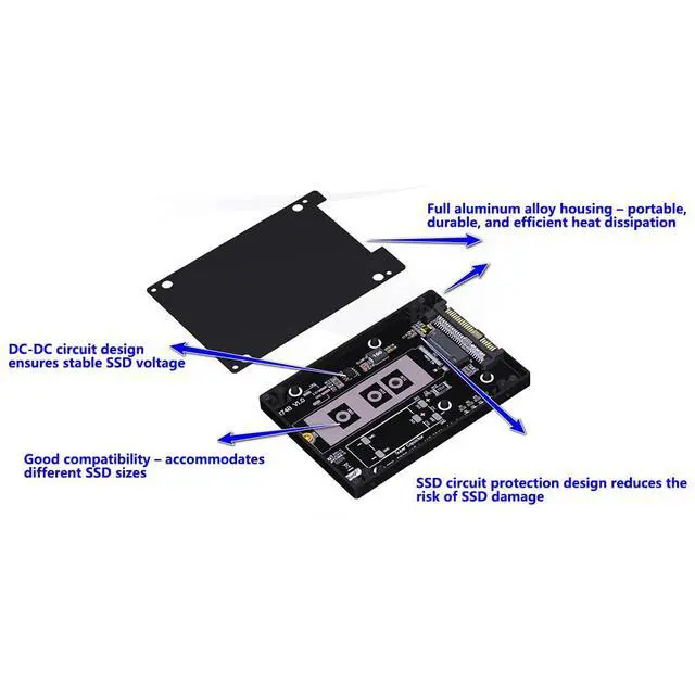 Alt view image 5 of 7 - ADT-R74 R27 M.2 to U.2/U.3/SATA Adapter Hard Drive Enclosure CNC Aluminum Alloy Compatible with NVMe SSD (R74S)