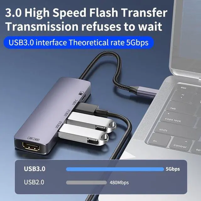 Alt view image 3 of 7 - USB C Multi-Function Docking Station USB 3.0 5Gbps High Speed Splitter Hub Support HD 4K@60Hz Screen Mirroring for PC Laptop (5 in 1 Support 4K60Hz)
