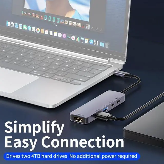 Alt view image 5 of 7 - USB C Multi-Function Docking Station USB 3.0 5Gbps High Speed Splitter Hub Support HD 4K@60Hz Screen Mirroring for PC Laptop (5 in 1 Support 4K60Hz)