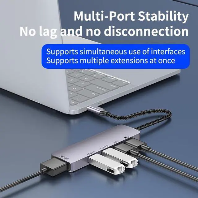 Alt view image 4 of 7 - USB C Multi-Function Docking Station USB 3.0 5Gbps High Speed Splitter Hub Support HD 4K@60Hz Screen Mirroring for PC Laptop (5 in 1 Support 4K60Hz)