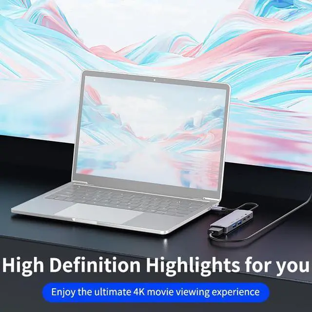Alt view image 6 of 7 - USB C Multi-Function Docking Station USB 3.0 5Gbps High Speed Splitter Hub Support HD 4K@60Hz Screen Mirroring for PC Laptop (5 in 1 Support 4K60Hz)