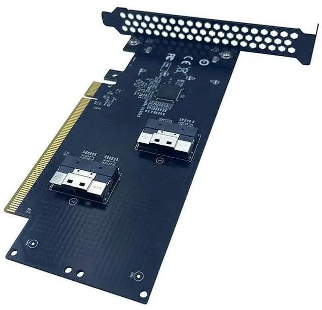 Alt view image 3 of 4 - PCI-E 16x to SFF-8654 8i Adapter SlimSAS 4.0 24GB/S Support Gen4 X8+X8, X4+X4+X4+X4 External Split (Adapter Card)