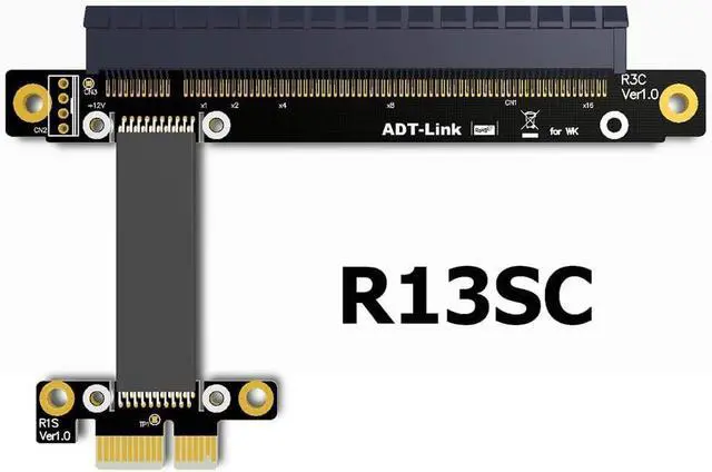 Alt view image 3 of 6 - ADT-R13SC PCIe3.0 1x to 16x Riser Card Adapter No Need USB, PCI-E x1 x16 GPU Riser Adapter (55CM)