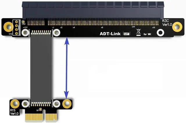 Alt view image 4 of 6 - ADT-R13SC PCIe3.0 1x to 16x Riser Card Adapter No Need USB, PCI-E x1 x16 GPU Riser Adapter (55CM)