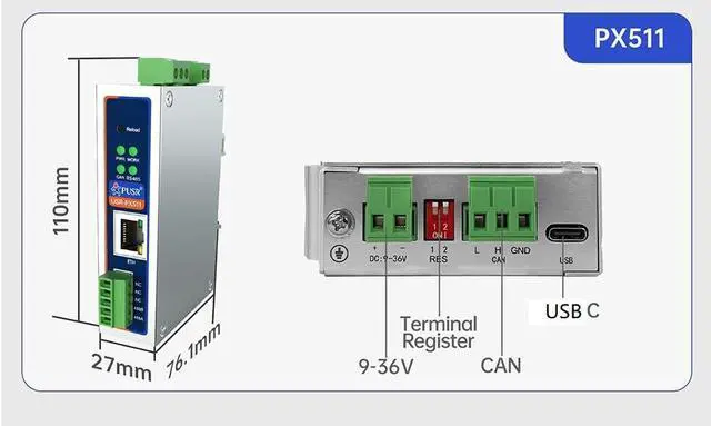 Alt view image 5 of 7 - USR-PX Series Modbus Industrial Protocol Converter with RJ45 Ethernet Port Compatible with EtherCAT/PROFINET/CANopen Protocol (USR-PX530)