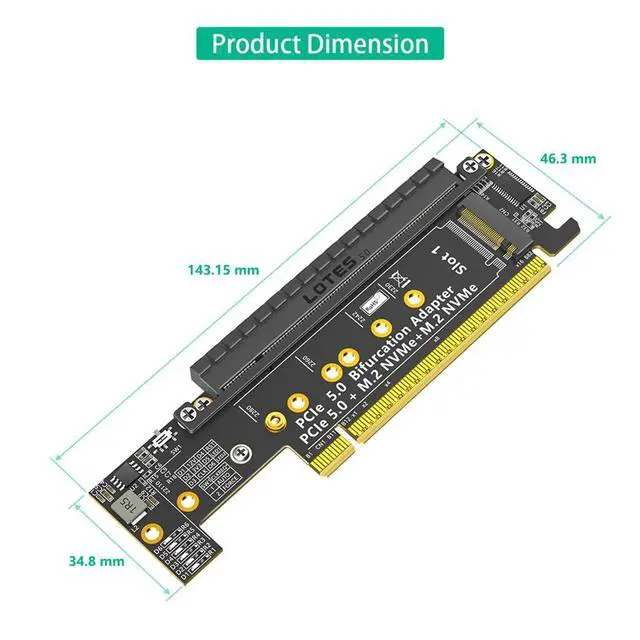 Alt view image 3 of 7 - PCIe 5.0 X16 to Dual M.2 Mkey and PCIe x16(x8 Signal) Adapter Dual M.2 Mkey PCIe5.0 Adapter Compatible with M.2 NVMe SSD that Support PCI-e Bifurcation x8x4x4