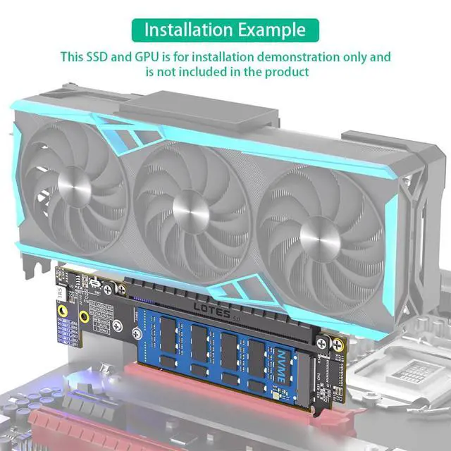 Alt view image 7 of 7 - PCIe 5.0 X16 to Dual M.2 Mkey and PCIe x16(x8 Signal) Adapter Dual M.2 Mkey PCIe5.0 Adapter Compatible with M.2 NVMe SSD that Support PCI-e Bifurcation x8x4x4