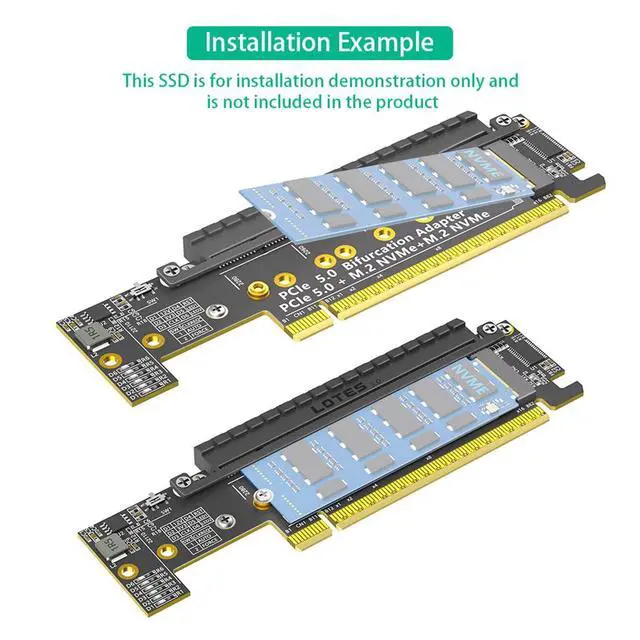 Alt view image 5 of 7 - PCIe 5.0 X16 to Dual M.2 Mkey and PCIe x16(x8 Signal) Adapter Dual M.2 Mkey PCIe5.0 Adapter Compatible with M.2 NVMe SSD that Support PCI-e Bifurcation x8x4x4