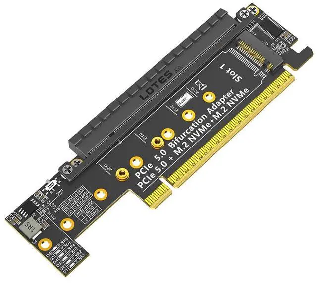 Main image of PCIe 5.0 X16 to Dual M.2 Mkey and PCIe x16(x8 Signal) Adapter Dual M.2 Mkey PCIe5.0 Adapter Compatible with M.2 NVMe SSD that Support PCI-e Bifurcation x8x4x4