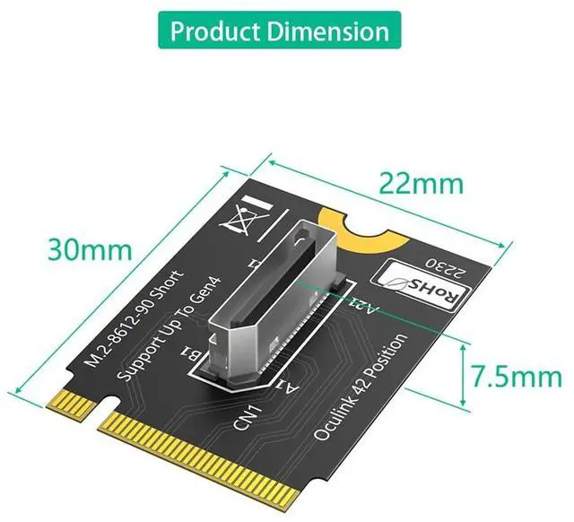 Alt view image 3 of 7 - M.2 Key M PCI-e 4.0 x4 to SFF-8611/8612 4i Host Adapter Compatible with NVMe SSD and eGPU (Vertical Short Type B)