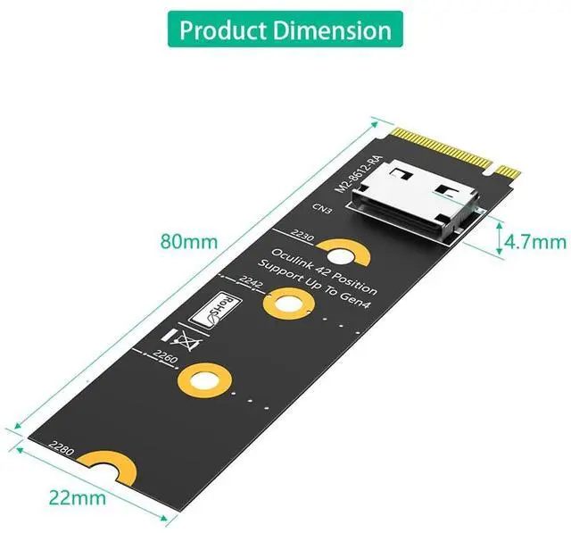 Alt view image 3 of 7 - M.2 Key M PCI-e 4.0 x4 to SFF-8611/8612 4i Host Adapter Compatible with NVMe SSD and eGPU (Horizontal Long)
