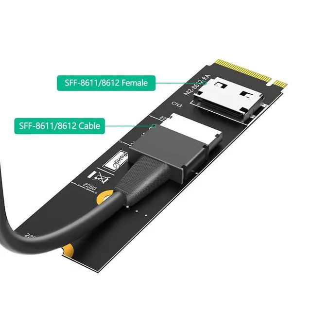 Alt view image 4 of 7 - M.2 Key M PCI-e 4.0 x4 to SFF-8611/8612 4i Host Adapter Compatible with NVMe SSD and eGPU (Horizontal Long)