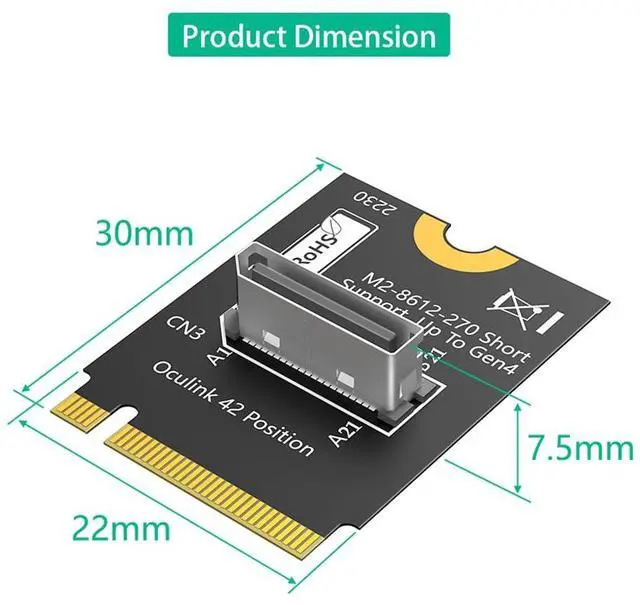 Alt view image 3 of 7 - M.2 Key M PCI-e 4.0 x4 to SFF-8611/8612 4i Host Adapter Compatible with NVMe SSD and eGPU (Vertical Short Type A)