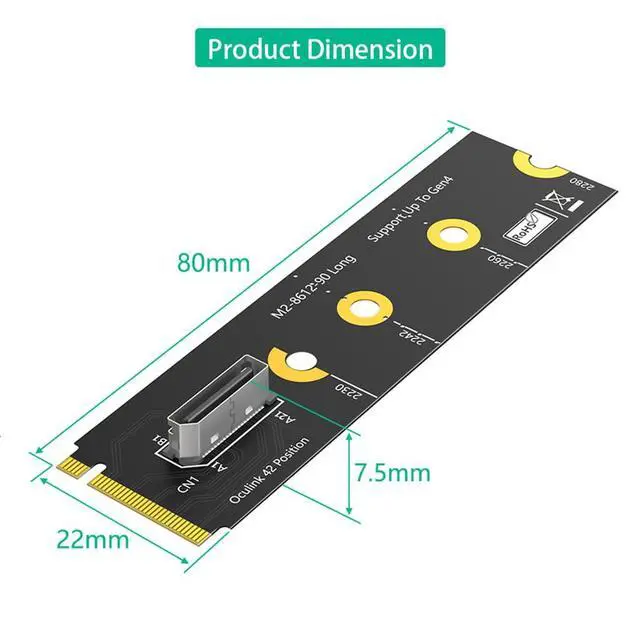 Alt view image 3 of 7 - M.2 Key M PCI-e 4.0 x4 to SFF-8611/8612 4i Host Adapter Compatible with NVMe SSD and eGPU (Vertical Long Type A)