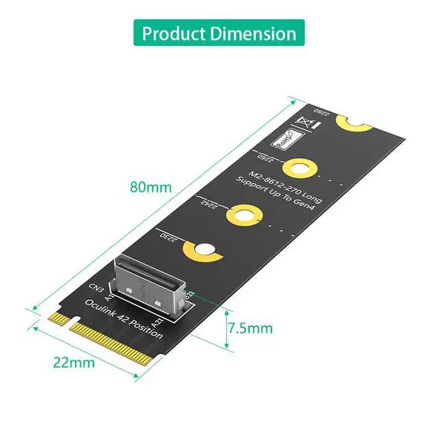 Alt view image 3 of 7 - M.2 Key M PCI-e 4.0 x4 to SFF-8611/8612 4i Host Adapter Compatible with NVMe SSD and eGPU (Vertical Long Type B)