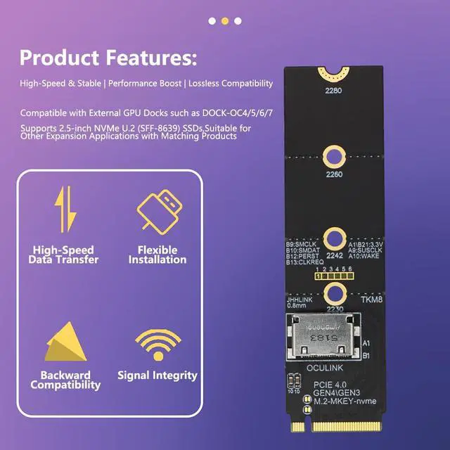 Alt view image 3 of 7 - M.2 M Key to Oculink SFF-8612 Female Adapter PCIE 4.0 X4 Bridge Card Compatible with NVMe U.2 SSD Hard Drives Graphics Dock (TKM8)