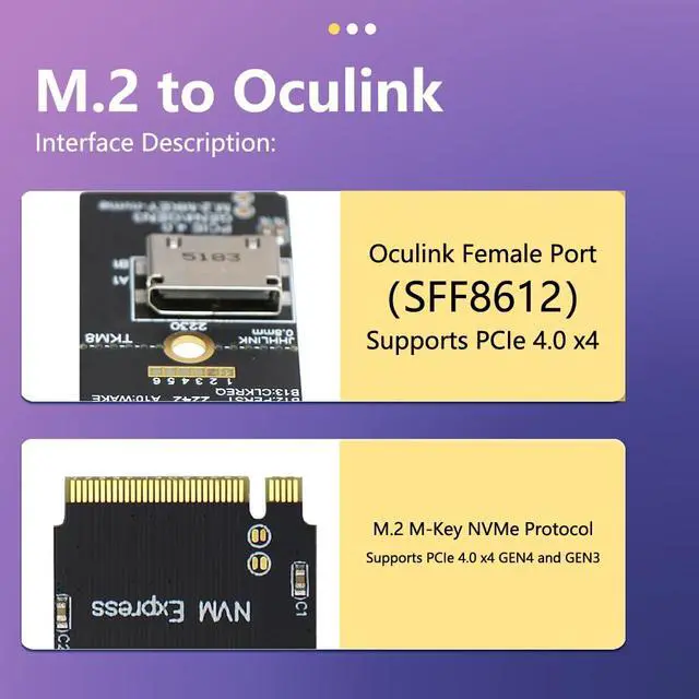 Alt view image 5 of 7 - M.2 M Key to Oculink SFF-8612 Female Adapter PCIE 4.0 X4 Bridge Card Compatible with NVMe U.2 SSD Hard Drives Graphics Dock (TKM8)