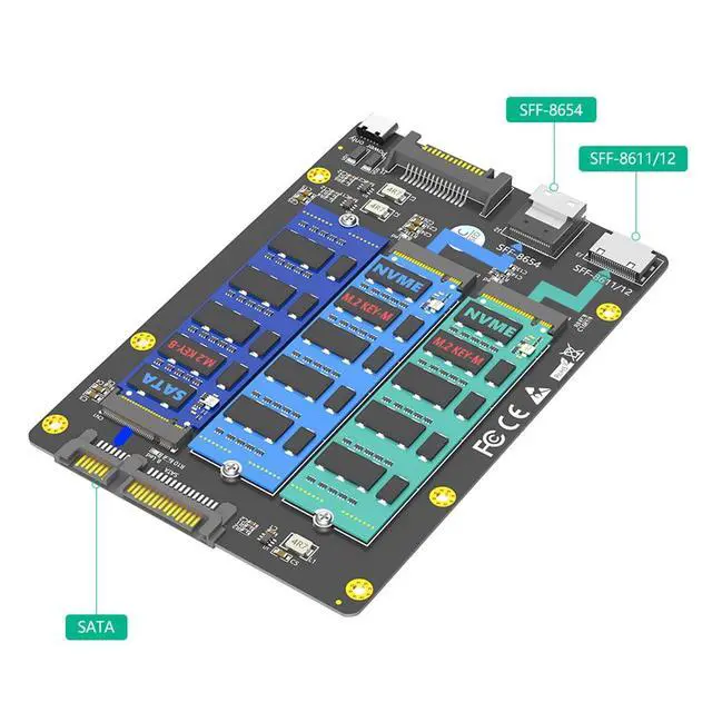 Alt view image 3 of 7 - M.2 NGFF/SATA-Bus SSD to SFF-8611/8612/8654 + SATA Adapter Card Compatible with M.2 NVMe B/B+M Key SSD 2230 2242 2260 2280
