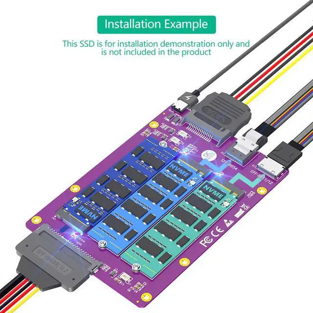Alt view image 4 of 7 - M.2 NGFF SSD to SFF-8611/8612/8654 + U.2 SFF-8639 Adapter Card Compatible with M.2 NVMe M Key SSD 2230 2242 2260 2280