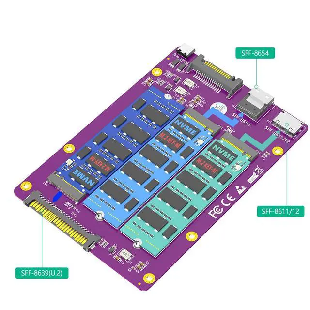 Alt view image 3 of 7 - M.2 NGFF SSD to SFF-8611/8612/8654 + U.2 SFF-8639 Adapter Card Compatible with M.2 NVMe M Key SSD 2230 2242 2260 2280