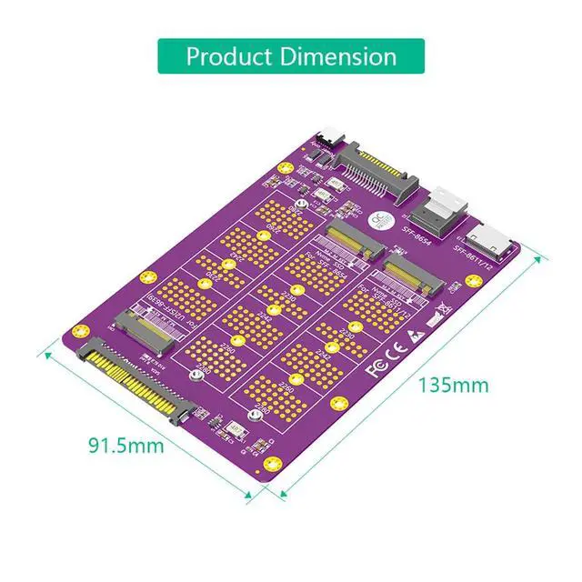 Alt view image 6 of 7 - M.2 NGFF SSD to SFF-8611/8612/8654 + U.2 SFF-8639 Adapter Card Compatible with M.2 NVMe M Key SSD 2230 2242 2260 2280