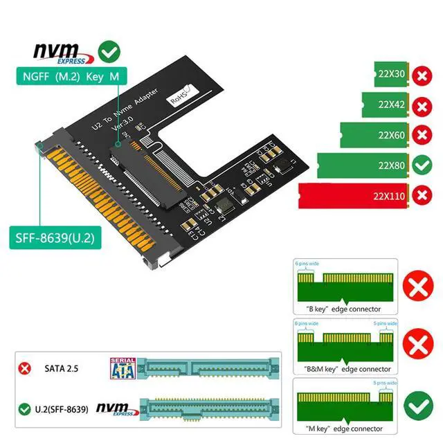Alt view image 2 of 7 - PCIe Gen3 x4 M.2 NGFF SSD to U.2 SFF-8639 Adapter Compatible with M.2 NVMe 2.5" SSD 2280 (No Thermal Pad)