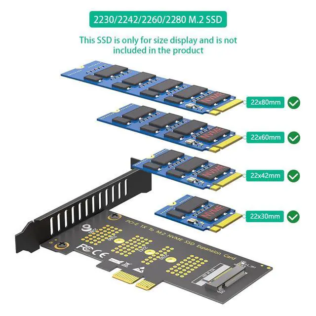 Alt view image 6 of 7 - Upgarded M.2 NGFF NVMe SSD to PCI-E 3.0 1X / 4X Adapter Support for SSD 2230, 2242, 2260 and 2280 (1X)
