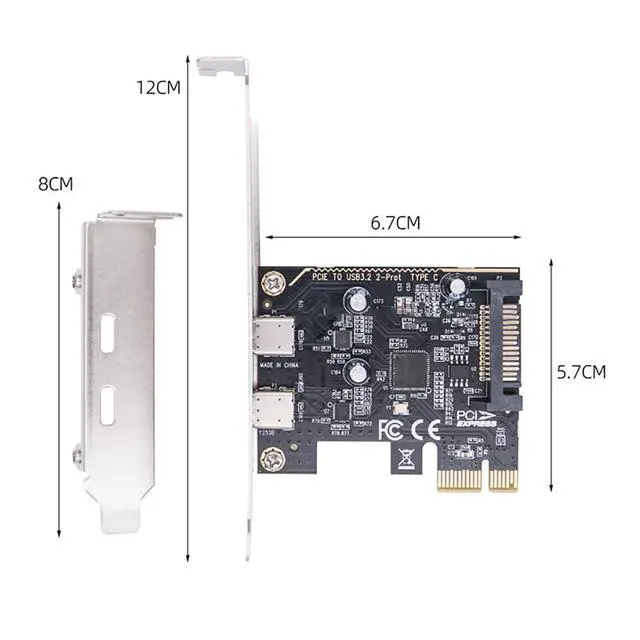 Alt view image 4 of 7 - PCI-E x1 to 2 Ports USB-C Adapter Card USB3.2 gen1 Expansion Card 5Gbps MCA663 for PC Desktop