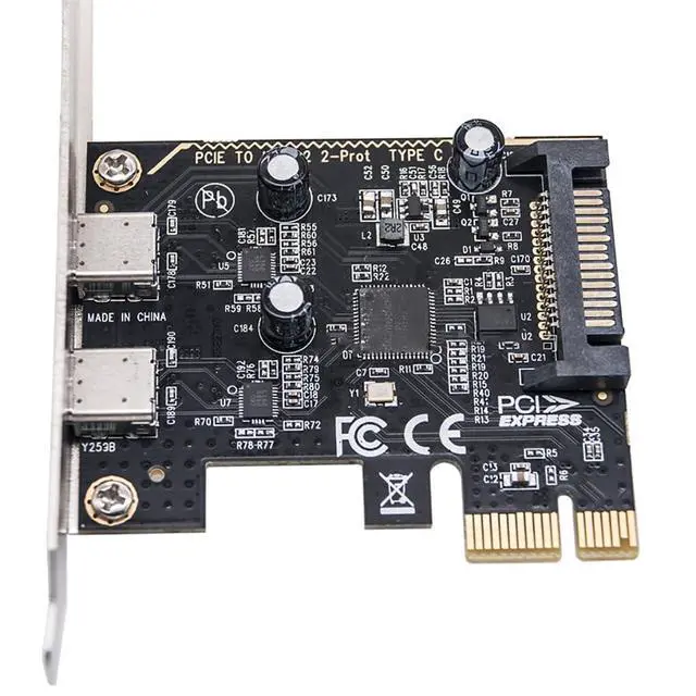 Alt view image 3 of 7 - PCI-E x1 to 2 Ports USB-C Adapter Card USB3.2 gen1 Expansion Card 5Gbps MCA663 for PC Desktop