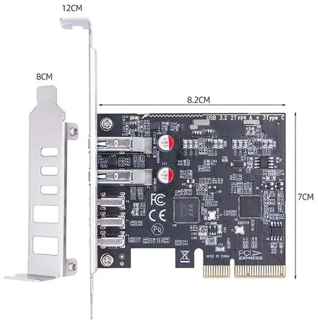Alt view image 4 of 6 - PCI-E 4X to 2Port USB-A + 3Port USB-C Expansion Card 10Gbps USB HUB Adapter USB3.2 GEN2 Multiplier MCA1225