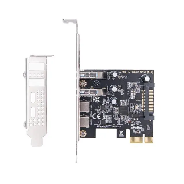 Alt view image 4 of 7 - PCI-E Desktop to 4-Port USB3.2 Expansion Card 5Gbps USB-C+A Adapter MCA627 with SATA 15PIN Power Port for 2U Small Chassis / 4U Large Chassis