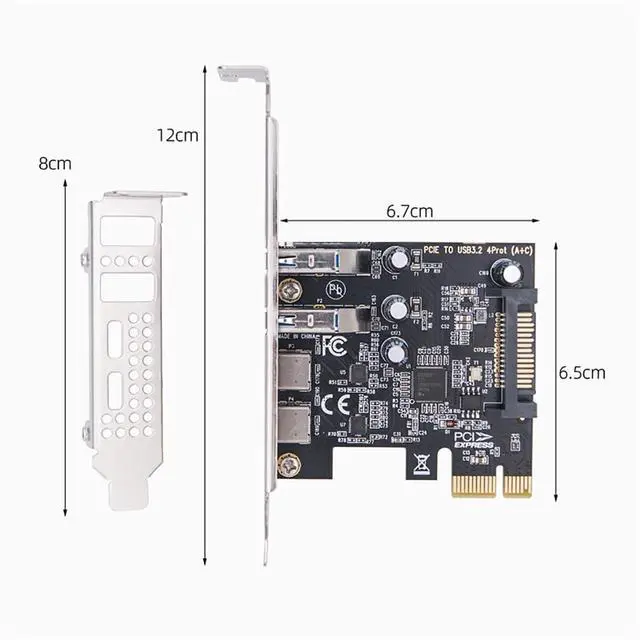 Alt view image 5 of 7 - PCI-E Desktop to 4-Port USB3.2 Expansion Card 5Gbps USB-C+A Adapter MCA627 with SATA 15PIN Power Port for 2U Small Chassis / 4U Large Chassis