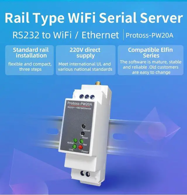 Alt view image 3 of 7 - Protoss-PW20A Serial Server RS232 to Wi-Fi Ethernet Communication Adapter Support Modbus TCP IP MQTT HTTP (H)