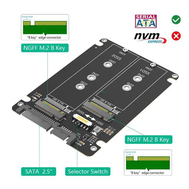 Alt view image 2 of 7 - Dual M.2 NGFF B/B+M Key to 2.5Inch SATA III Adapter 6Gbps with Plastic Enclosure for NGFF M.2 2280 2260 2242 2230 SSD