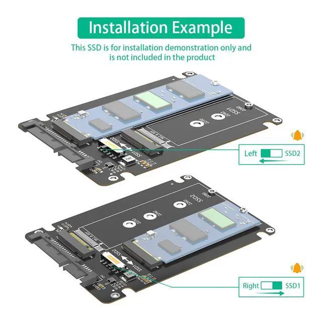 Alt view image 6 of 7 - Dual M.2 NGFF B/B+M Key to 2.5Inch SATA III Adapter 6Gbps with Plastic Enclosure for NGFF M.2 2280 2260 2242 2230 SSD