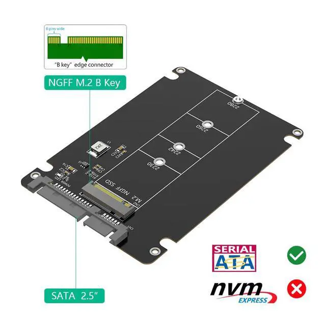 Alt view image 2 of 7 - M.2 NGFF B+M Key to 2.5Inch SATA 3.0 Adapter 6Gbps with 7mm Plastic Case for 2230 2242 2260 2280 SATA SSD