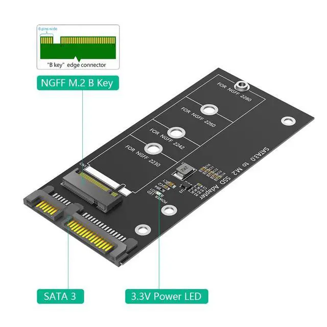 Alt view image 2 of 7 - M.2 NGFF B/B+M Key to 2.5Inch SATA III Adapter 6Gbps for NGFF M.2 2280 2260 2242 2230 SSD