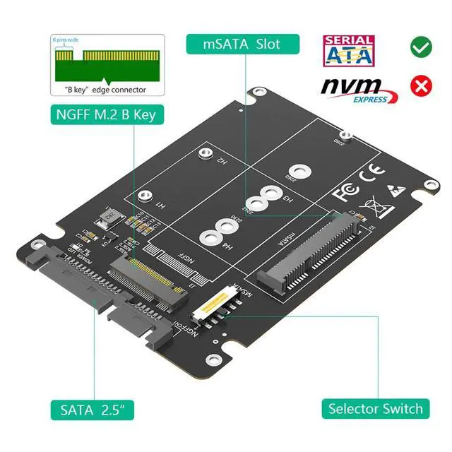 Alt view image 3 of 7 - 6Gbps M.2 NGFF Key B & mSATA SSD to 2.5 SATA3 Adapter with Plastic Enclosure Support Full Size mSATA SSD (Criss-Cross Version)