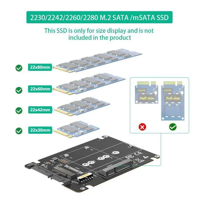 Alt view image 4 of 7 - 6Gbps M.2 NGFF Key B & mSATA SSD to 2.5 SATA3 Adapter with Plastic Enclosure Support Full Size mSATA SSD (Criss-Cross Version)