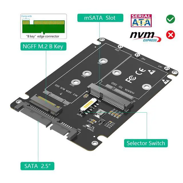 Alt view image 3 of 7 - 6Gbps M.2 NGFF Key B & mSATA SSD to 2.5 SATA3 Adapter with Plastic Enclosure Support Full Size mSATA SSD (Parallel Version)