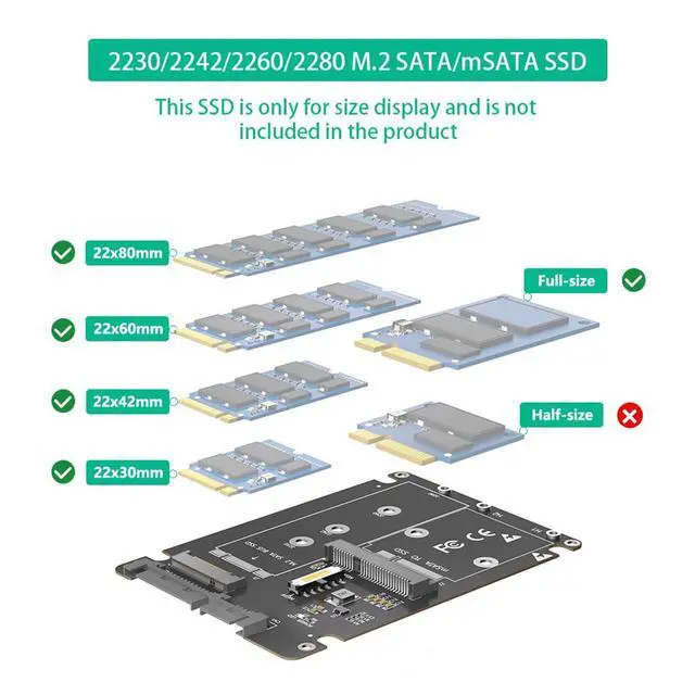 Alt view image 5 of 7 - 6Gbps M.2 NGFF Key B & mSATA SSD to 2.5 SATA3 Adapter with Plastic Enclosure Support Full Size mSATA SSD (Parallel Version)