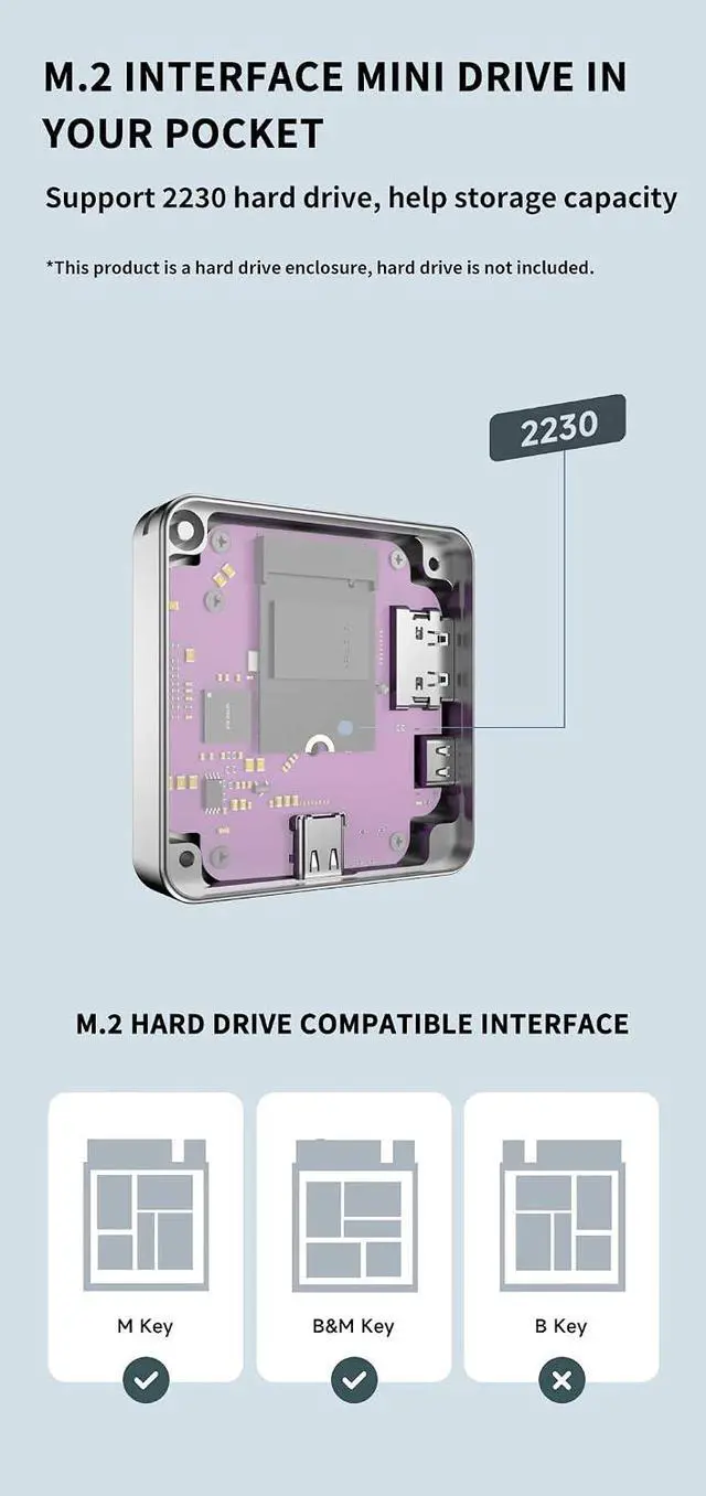 Alt view image 6 of 7 - JY-HDTV 8K 4TB M.2 2230 NVMe-Compatible Magnetic SSD Enclosure 10Gbps USB-C Adapter
